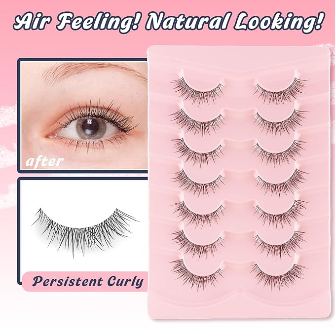False Eyelashes Natural Look 12MM Strip Lashes with 0.03MM Ultra Thin Band Wispy Lashes C Curl Fake Eyelashes Natural Lash Strips Short Eyelash 7 Pair Siligli