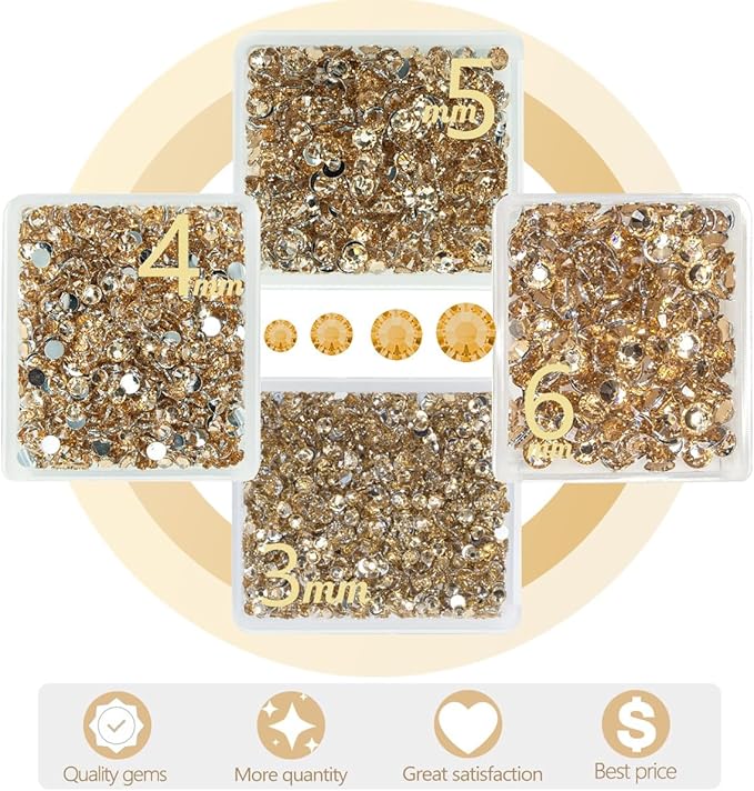 Champagne Golden Crystal Resin Rhinestones w B7000 Jewelry Glue for Bedazzling Crafting Flatback Stones 3mm 4mm 5mm 6mm Diamonds Crystals Gems Charms for Nails Face Eyes Makeup Tumblers Crafts