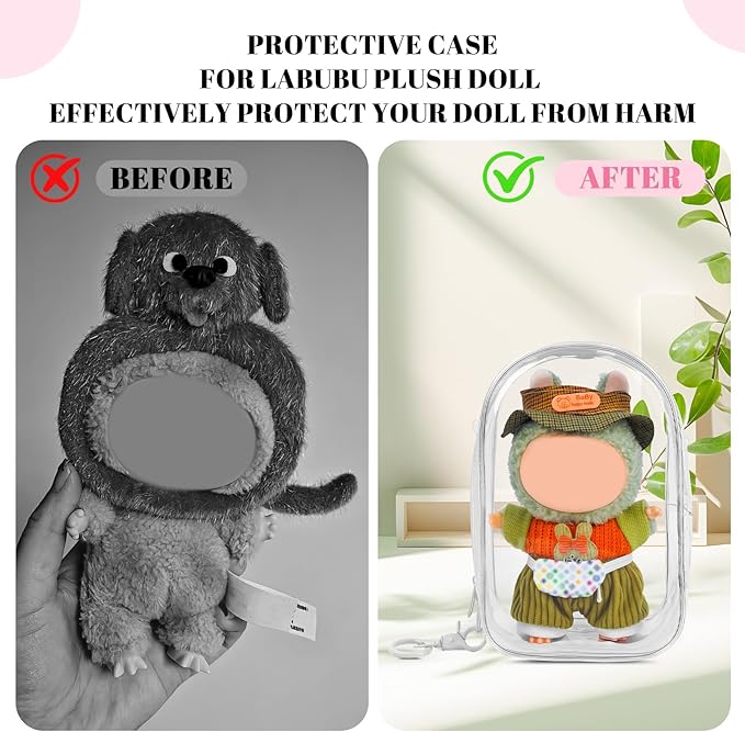 Large Clear Figure Display Bag with Keychain Case Blind Box Keychain Carrying Case, Portable Small Doll Storage Pouches PVC Bag (White Standing)