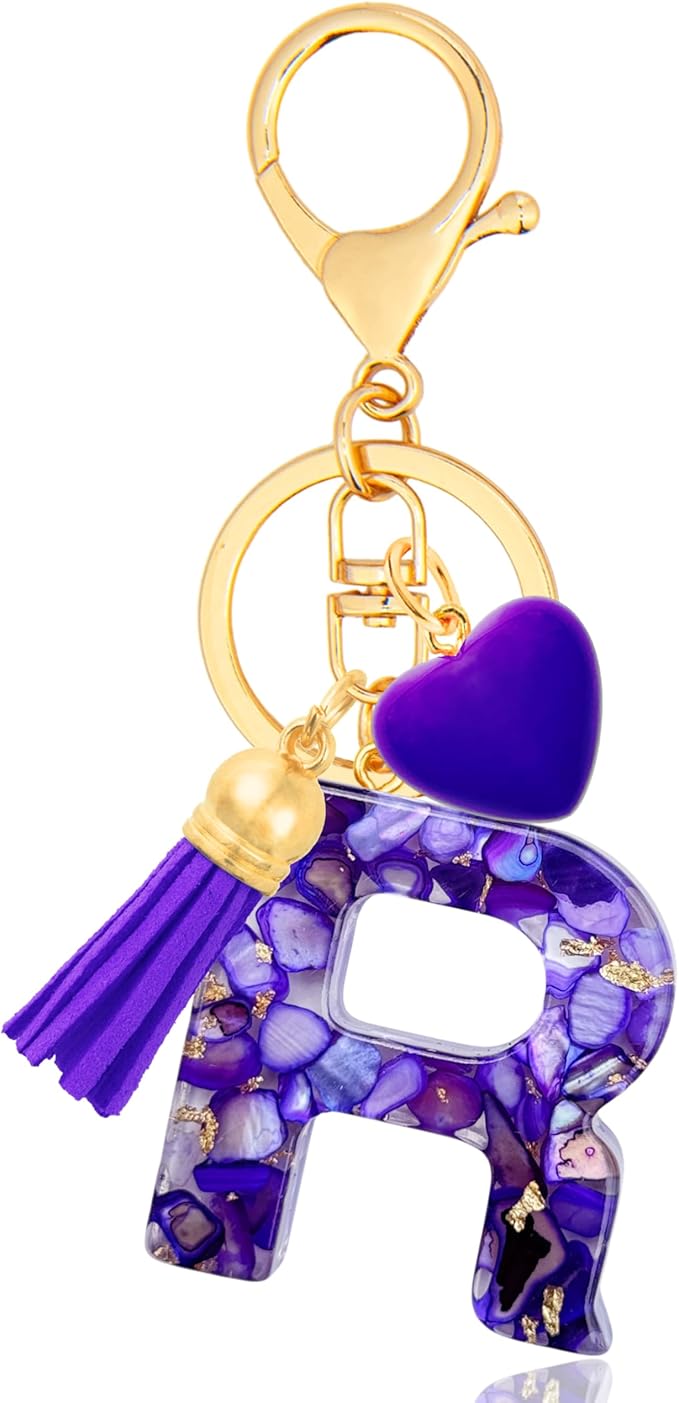 Initial Keychains for Women with Cute Heart Resin - Alphabet Letter Keychain for Bag, Backpacks, Purse or Car key