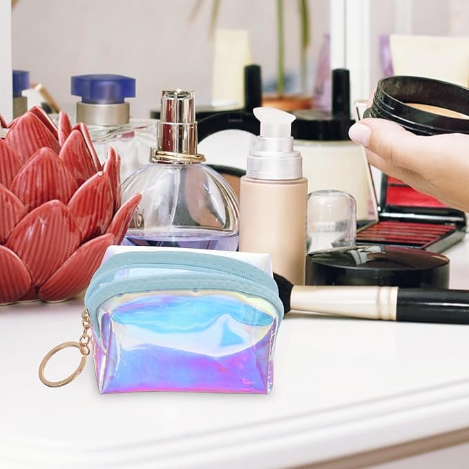 Transparent Holographic Mini Coin Purse with Keychain Small Compact Wallet for Women and Teens Convenient Coin Pouch for Everyday Carry