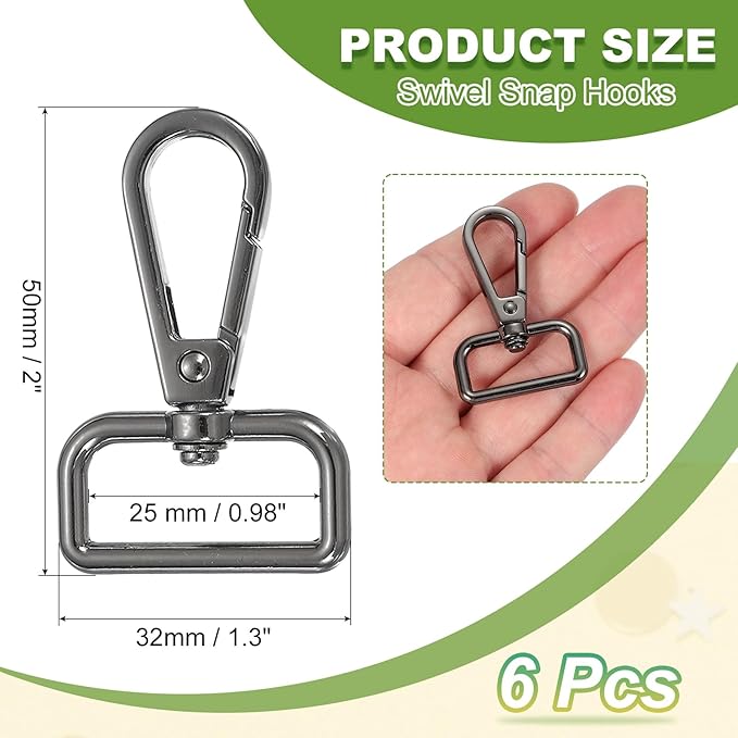 Swivel Snap Hooks, Metal D Ring Keychain Lanyard Clip Hook Lobster Clasp Claw Push Gate Clip - Fitting for(Purse Making - Sewing - DIY Crafts) 6 Pcs & 1" & Graphite Black