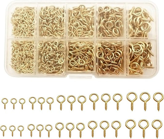 1000 Pcs Small Screw Eye Pin Jewelry Making Eyelet Hook Kits for Craft 5 Sizes Gold (4x8mm,5x10mm,6x12mm,7x14mm,8x16mm)