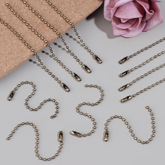 Lemonkey 100Pcs Ball Beads Chain Bulk,Bronze Keychain Rings Metal Chain,4 Inch Dog Tag Metal Small Chains with Connectors for Hanging Decoration