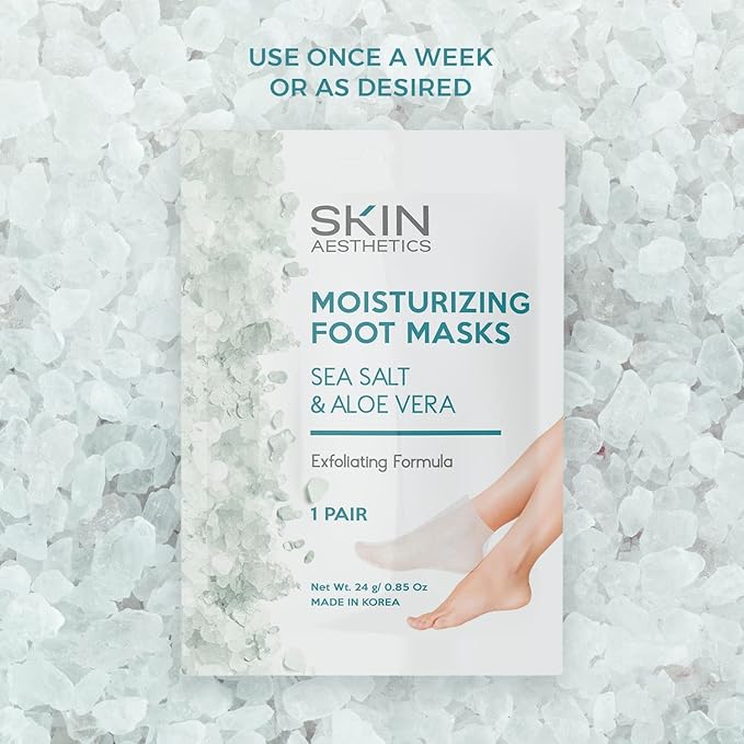 Skin Aesthetics Sea Salt & Aloe Foot Masks - Moisturizes & Exfoliates Dry, Cracked Feet, Hydrating Foot Mask - Dermatologist Tested Korean Skincare - Clean Beauty, Cruelty-Free - 3 Pairs