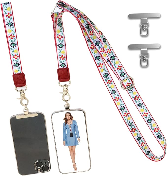LEMEDE Wrist Keychain and Adjustable Phone Lanyard, Silver Hook Phone Crossbody Strap with 360° Rotating Phone Pads