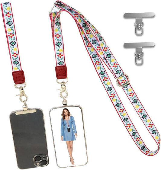 LEMEDE Wrist Keychain and Adjustable Phone Lanyard, Silver Hook Phone Crossbody Strap with 360° Rotating Phone Pads