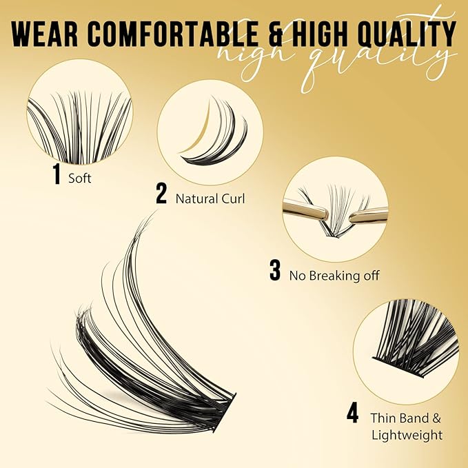 QUEWEL Lash Clusters 320Pcs Cluster Lashes 30D D Curl Lash Cluster Eyelash Extensions Mix12-18mm Individual Eyelashes Clusters Wispy Lash Clusters Thin Band Soft to Use at Home(30D D Mix12-18)