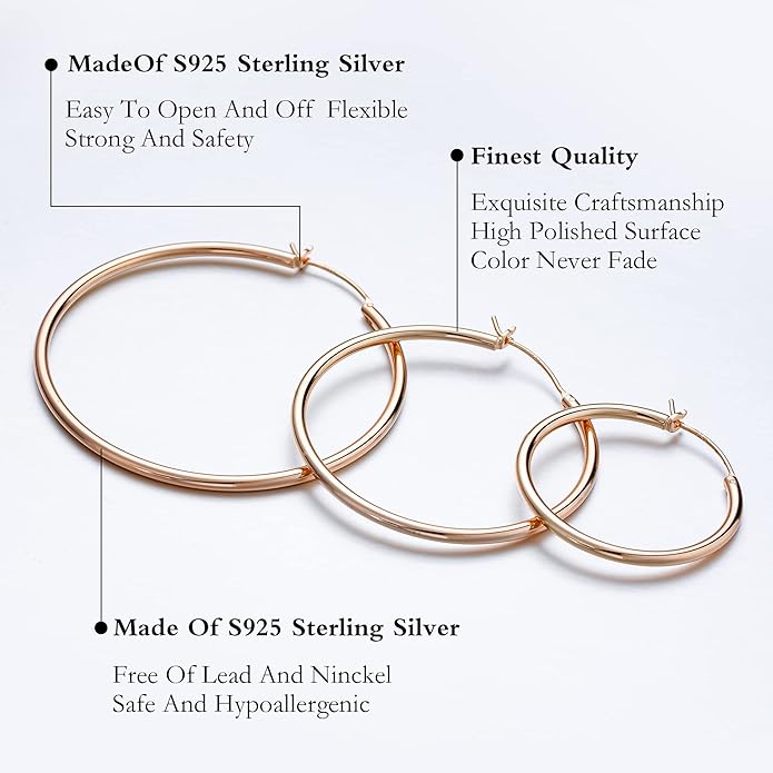 M MOOHAM 14K-Gold-Plated Hoop Earrings for Women - Hypoallergenic 14K Gold 925 Sterling silver-plated Post Sensitive Ears Nickel Free Hoops Earrings Set for Women Jewelry Lightweight 13-60mm