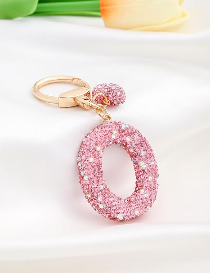 Initial Keychain for Women Girls,Bling Letter Key chain Initial with Heart,Pink Keychain Charms for Backpack Handbag