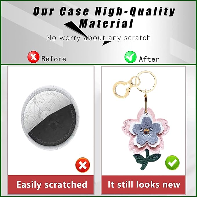 Leather Keychain Holder Case Compatible with AirTag,Cute Protective Apple Air Tag Cover with Keychain Ring,Anti-Scratch Finder GPS Tracker Case for Wallet Keys,Bag,Pets(Flower C)