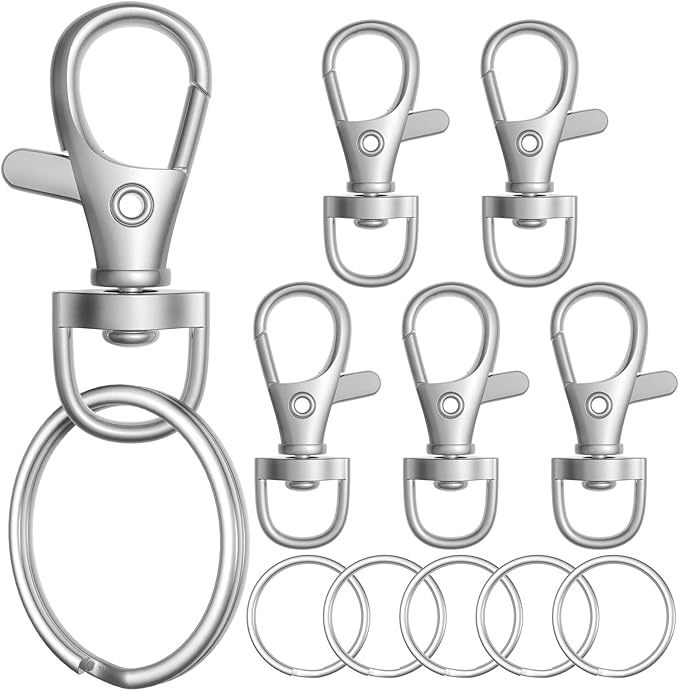 sprookber 100pcs Metal Lobster Claw Clasp with Key Ring, Keychain Rings for Crafts, Key Jewelry DIY Crafts, Lanyard Clips snap Hook, Swivel Clasps Clip