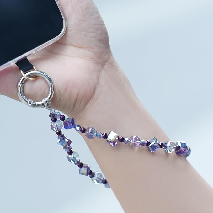 Cell Phone Wrist Strap Crystal Beaded Phone Bracelet Strap For Women Sparkling Beads Wristlet Lanyard Beaded Chain (Night Purple)