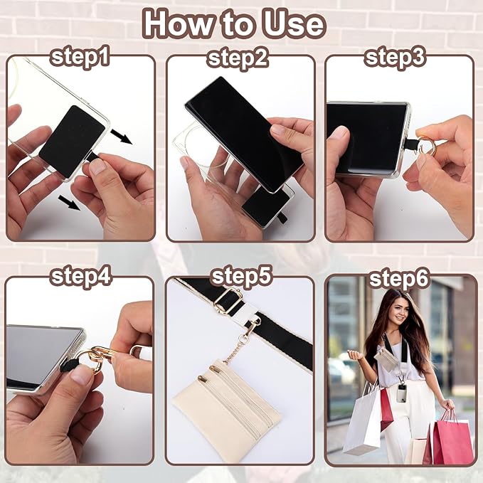 XANGNIER Clip and Go Strap for Phone with Wallet Crossbody, Phone Strap with Zippered Wallet, Adjustable Anti Theft Cellphone Lanyard for Women, Cellphone Chain Accessories,Multicolor 11