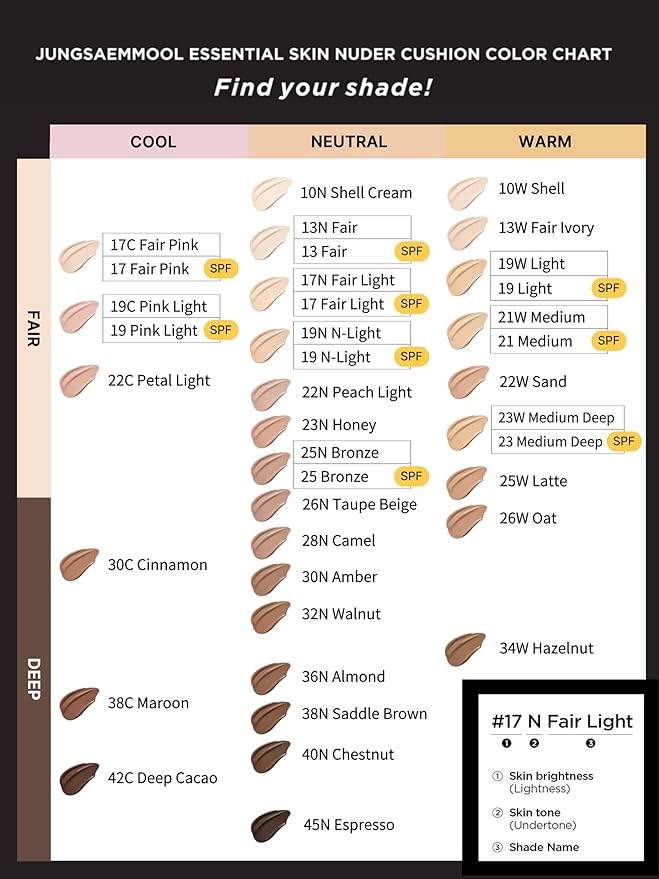 JUNG SAEM MOOL Essential Skin Nuder Cushion 17 Fair Light 0.49 Fl Oz (Refill Only, SPF 50 Broad Spectrum) | Natural Radiant Finish, Lightweight Hydration, Korean Cushion Foundation