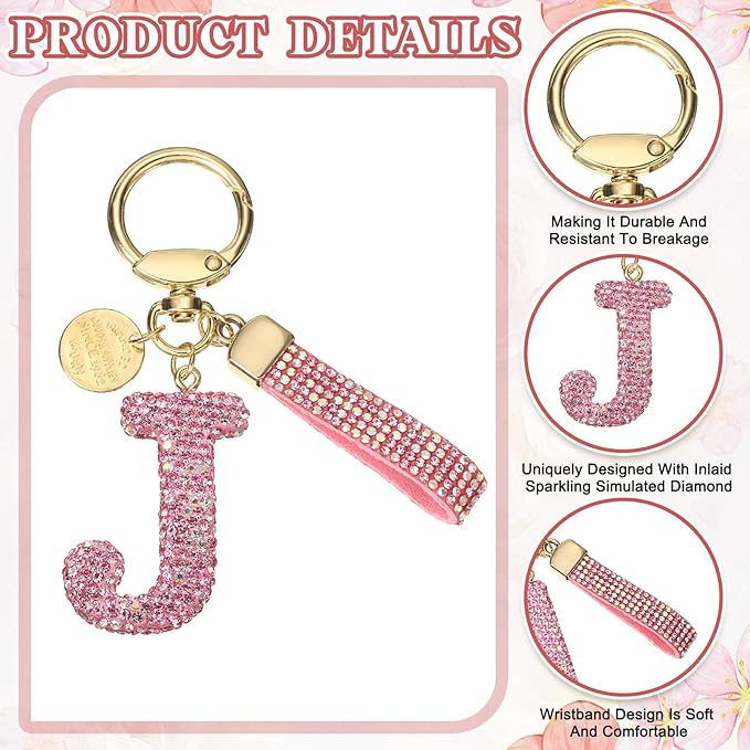 PATIKIL Initial Letter Keychain, Cute Sparkly Rhinestone Key Chain Alphabet Charm for Car Keys Handbags Purse