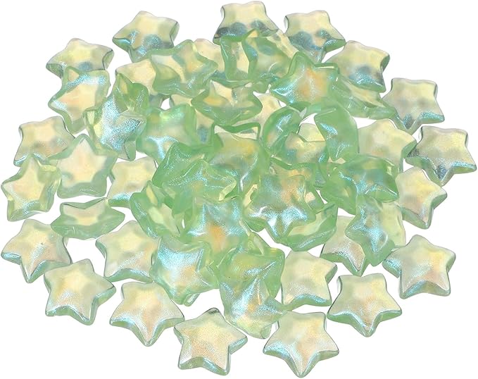 uxcell 50Pcs Flat Back Star Resin Charm, Glitter Star Charm Mini Bulk Beads Embellishments for DIY Crafts Hair Clips, Photo Frames, Phone Cases, Scrapbooking Decor, Green