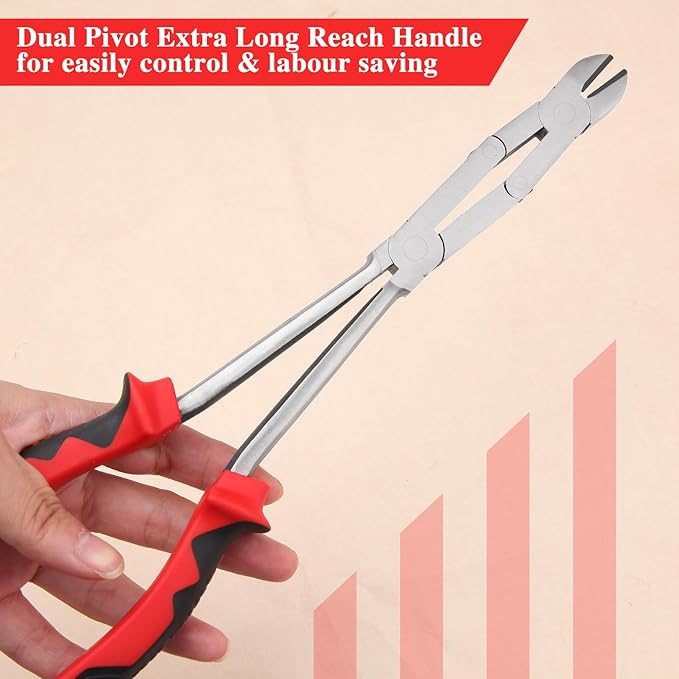 Long Reach XL Dual Pivot Wire Cutting Pliers Double-Joint Side Cutters Extra Long Reach Compound Action Cutting Pliers Diagonal Cutters for Hard to Reach Narrow Spaces