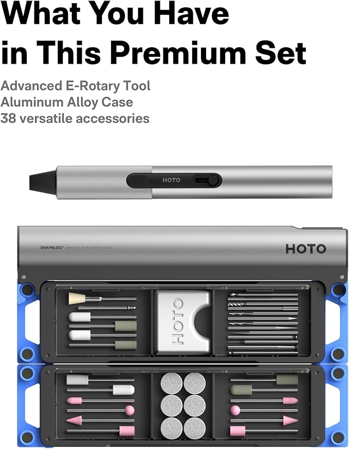HOTO SNAPBLOQ™ R-A04 Mini Cordless Rotary Tool Kit, Powerful Engraving Pen, 22000 RPM Variable Speed, 38 Accessories, Ideal for 3D Printer Sanding, Polishing, Drilling, Carving, DIY Crafts
