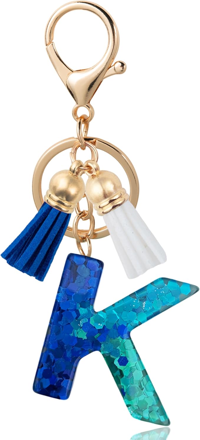 Initial Letter Keychain Cute Resin with 2 PU Tassel, Letter Keychain for Backpack Charms, Initial Keychains for Women