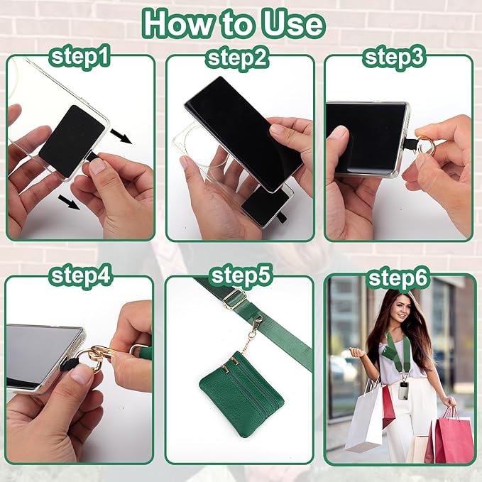 XANGNIER Clip and Go Strap for Phone with Wallet Crossbody, Phone Strap with Zippered Wallet, Adjustable Anti Theft Cellphone Lanyard for Women, Cellphone Chain Accessories,Multicolor 14