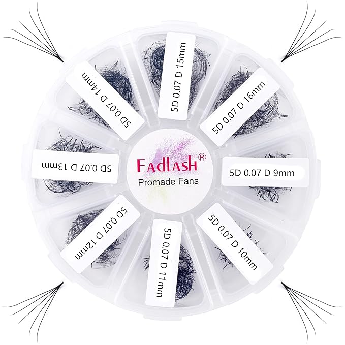 Volume Lash Extensions 1000pcs Premade Fans Eyelash Extensions Promades Eyelash Loose Fans Pointed Base 5D/8D/10D/12D/14D/16D 9-16mm/15-20mm Mixed Tray Avalible (5D-0.07D, 9-16mm)