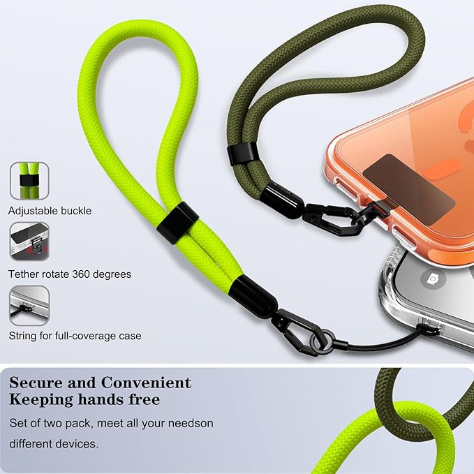 Phone Lanyard, 2 Pack Adjustable Cell Phone Lanyard Hand Phone Wrist Strap with Tether Tabs for Smartphones