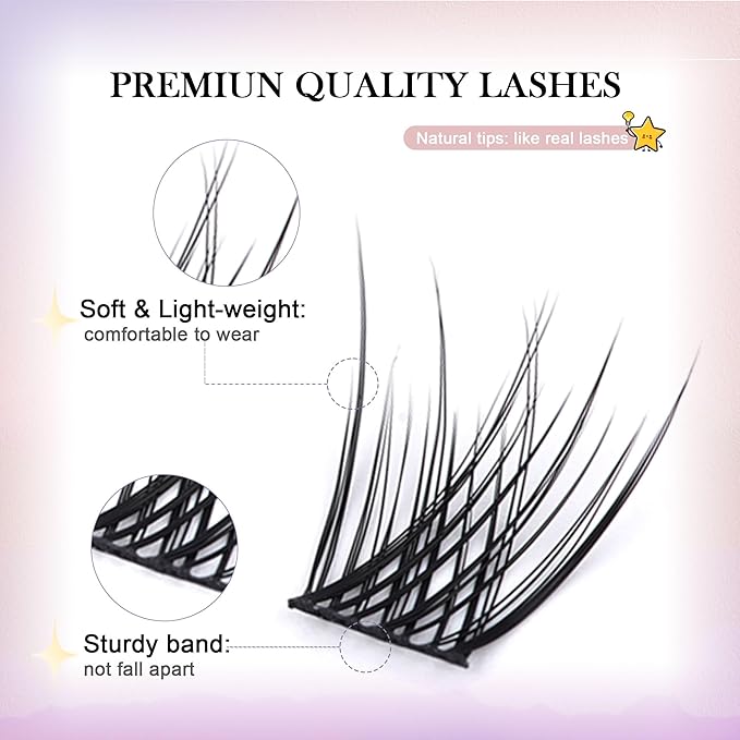 GAQQI Lash Clusters, GQ03 False Eyelashes DIY Lash Extensions C Curl 168PCS Cluster Lashes 14MM, Wispy and Natural Lash Wisps (GQ03,14mm,C Curl)
