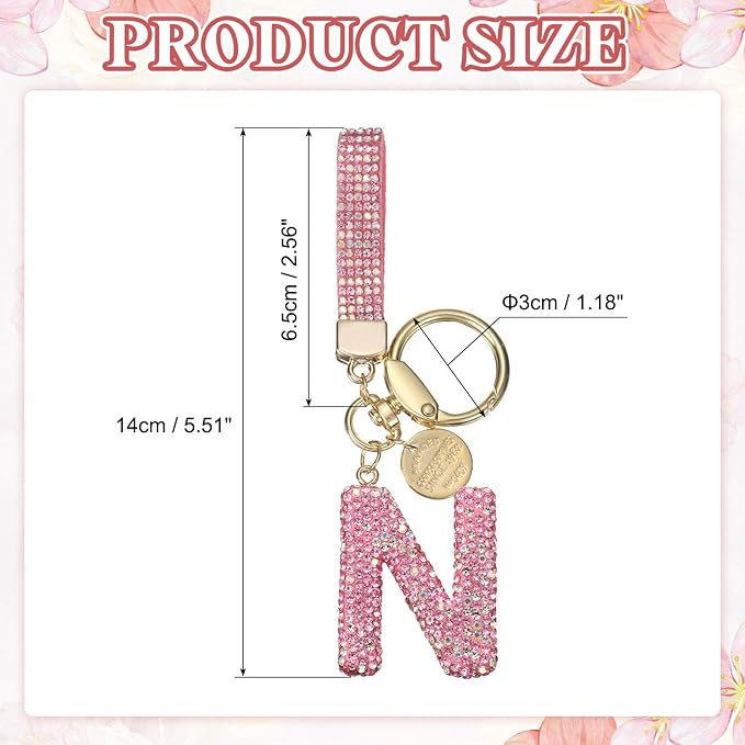 PATIKIL Initial Letter Keychain, Cute Sparkly Rhinestone Key Chain Alphabet Charm for Car Keys Handbags Purse