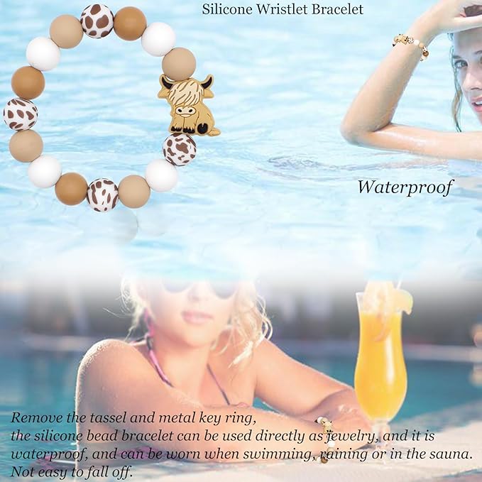 BIHRTC Key Ring Bracelet Car Keychain Holder Wristlet Silicone Women Beaded Bangle Chains