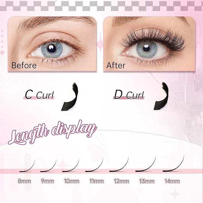 FADLASH Volume Lash Extensions 0.07 D Curl 10D Premade Fans Eyelash Extensions 14mm Premade Lash Fans Pointed Base Middle Stem Premade Lash Extensions Russian Volume Lashes (10D-0.07D, 14mm)