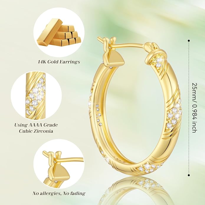 14K Gold Hoop Earrings 14K Gold Earrings for Women 20/25/30/35 Gold Hoop Earrings Jewelry