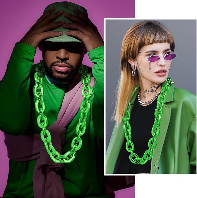 Remuuly Plastic Chain Necklace Chunky Big Fake Necklace Hip Hop Rapper Giant Turnover Chain Costume for Halloween
