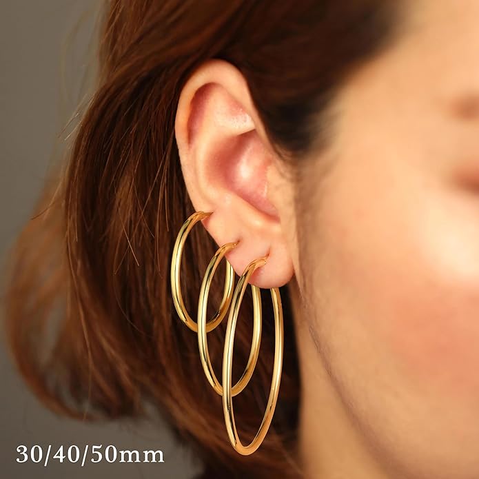 M MOOHAM 14K-Gold-Plated Hoop Earrings for Women - Hypoallergenic 14K Gold 925 Sterling silver-plated Post Sensitive Ears Nickel Free Hoops Earrings Set for Women Jewelry Lightweight 13-60mm