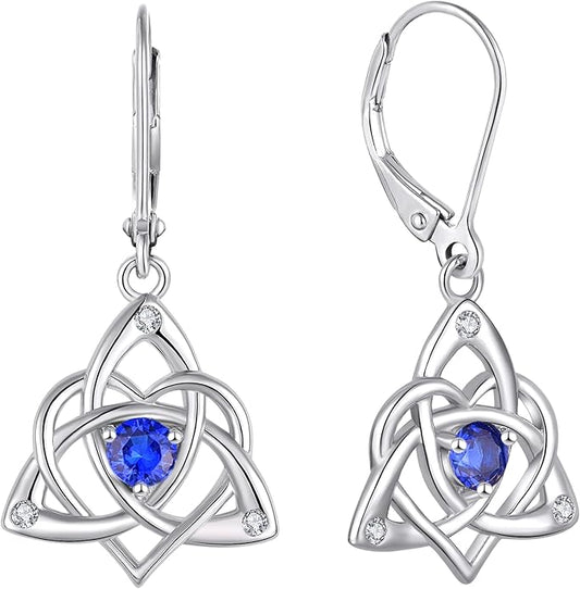 Starchenie Celtic Knot Dangle Earrings Sterling Silver Trinity Love Knot Leverback Earrings Gemstones Jewelry for Women