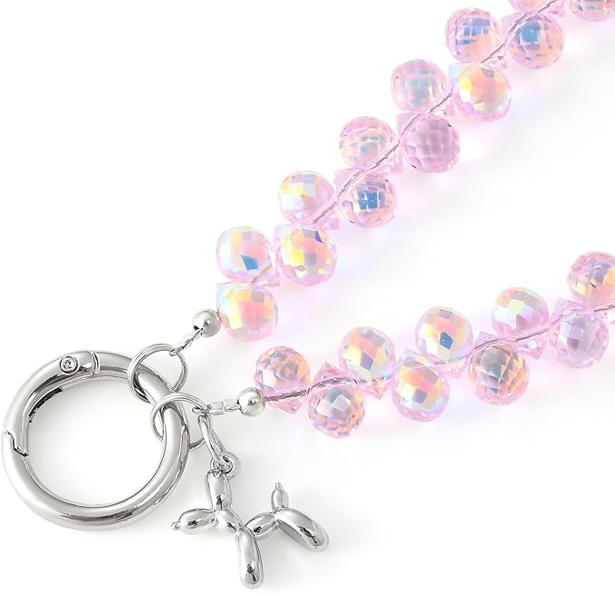 Crystal Phone Wrist Strap Phone Charm Chain Keychain Beaded Cellphone Lanyard with Tether Tab Hands-Free Wristlet Bracelet Wrist Grip Strap for Women, D-Pink AB