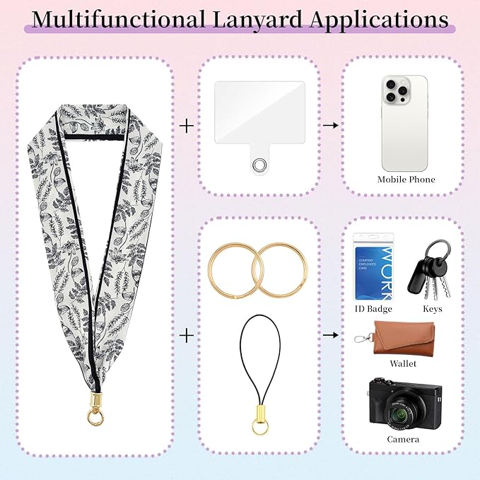 ZOOEASS Phone Lanyard Charm with Tether Tab Neck Lanyards for ID Badges Car Key Women Cute Scarf Keychain Strap Around Neck