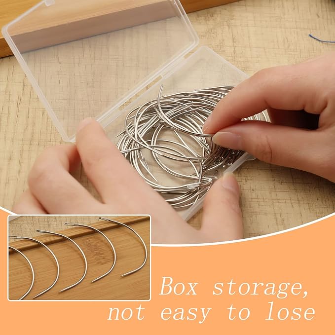 50 PCS Curved Needles, Sewing Needles, Leather and Weaving Needles for Carpet Leather Canvas Repairing, Blocking Knitting, Modelling and Crafts