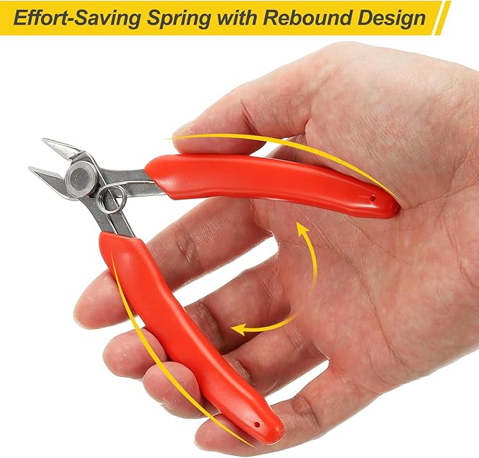 HARFINGTON 5" Flush Cut Pliers Precision Thicker Wire Cutter Side Cutter Diagonal Cutting Pliers for Jewelry Model Electronic 3D Print, Red/Silver