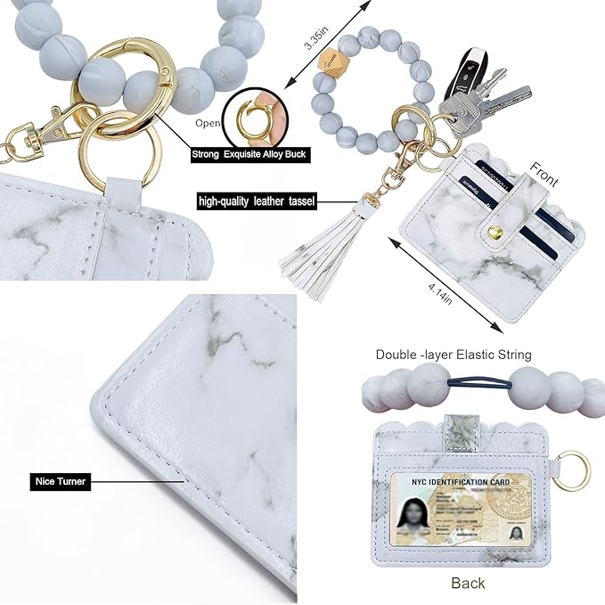 Keychain Wallet Wristlet Small Credit Card Holder Bracelet Key Chain Purse Bangle Tassel Beads Key Rings for Women