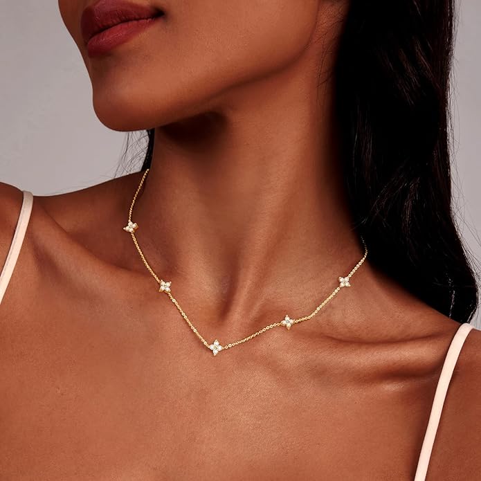 Luxval Diamond Pendant Gold Necklace for Women，Dainty 18k Gold Plated Choker Necklaces Simple Gold Jewelry Gifts for Women Girls