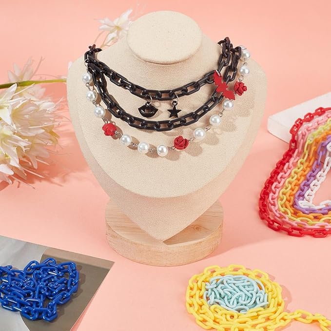 SUNNYCLUE Colorful Jewelry Chain Plastic Chains Links ABS Acrylic Cable Curb Chain Bird Toys Chains for Jewelry Making Chain