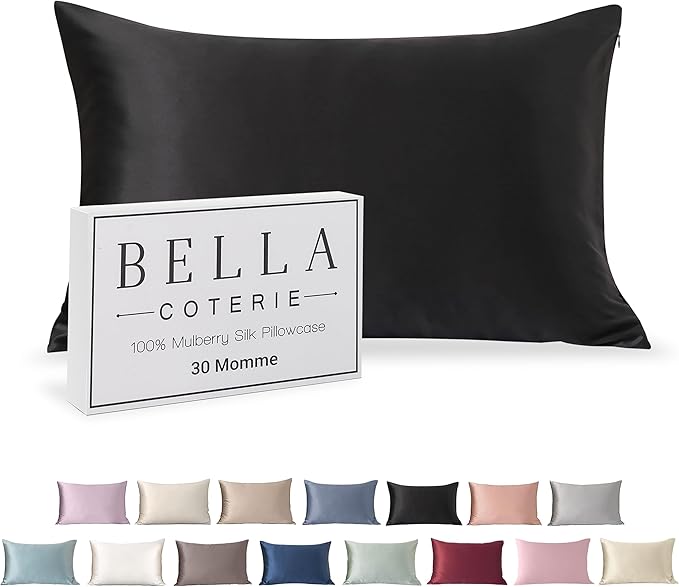 Bella Coterie Luxury Silk Pillowcase for Hair and Skin | 30 Momme | 100% Pure 6A Mulberry Silk | Super Soft | Perfectly Plush [Standard, Jet Black]