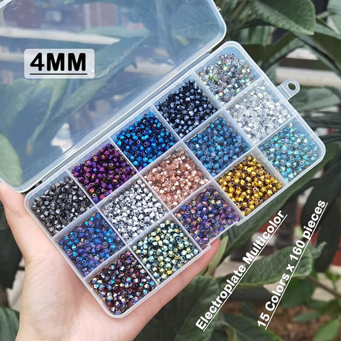 INSPIRELLE Approx 2400pcs 4mm Electroplated Multicolor Bicone Beads for Jewelry Bracelet Making Bulk Faceted Crystal Glass Briolette Beads