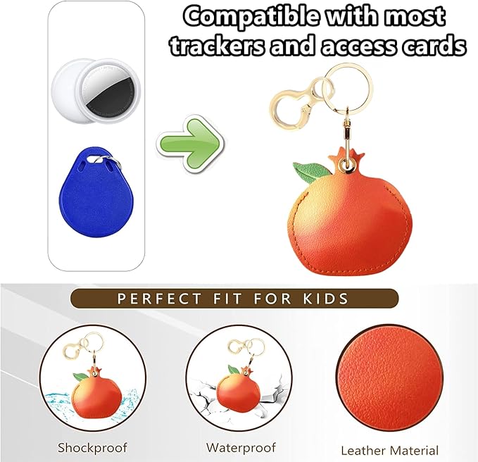 Leather Keychain Holder Case Compatible with AirTag,Cute Protective Apple Air Tag Cover with Keychain Ring,Anti-Scratch Finder GPS Tracker Case for Wallet Keys,Bag,Pets(Pomegranate)