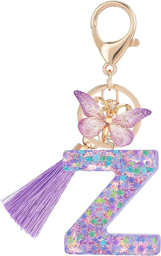 Suweibuke Cute Pink Key Chains for Women Girls, Initial Letter Keychains with Tassel, Charms for Key Purse Handbags Backpacks