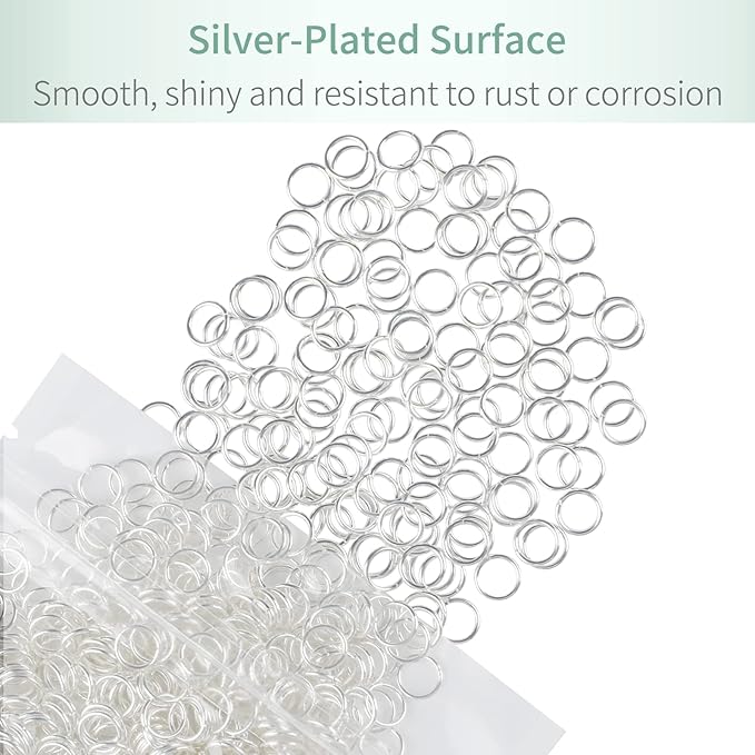 Uniclife 8 mm Silver Jump Rings for Jewelry Making Open Single Loops Mini Ring Connectors for Keychains and Necklace Repair, 1000 Pack