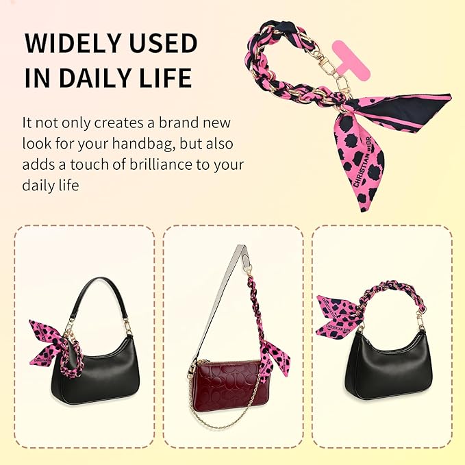 Fycyko Phone Wrist Strap with Gold Metal Scarf and Universal Tether Tab, Aesthetic Print Design Ribbon Chain, Multi-Purpose Accessories for Bag Key Cellphone for Men Women Girls-Hot Pink Leopard