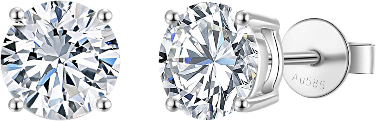 14K White Gold Lab Grown Diamond Stud Earrings, 0.5-2.00 Ct Round IGI Certified, E-F Color VS1-VS2 Clarity, Push Back Setting