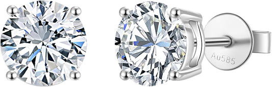14K White Gold Lab Grown Diamond Stud Earrings, 0.5-2.00 Ct Round IGI Certified, E-F Color VS1-VS2 Clarity, Push Back Setting